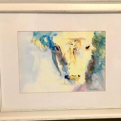 Framed Cow Watercolor By Lindsey Sokolowski. Local pick up only in Auburn, CA.