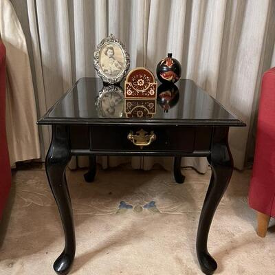 Mission Style Black Side Table with Pull Out Drawer