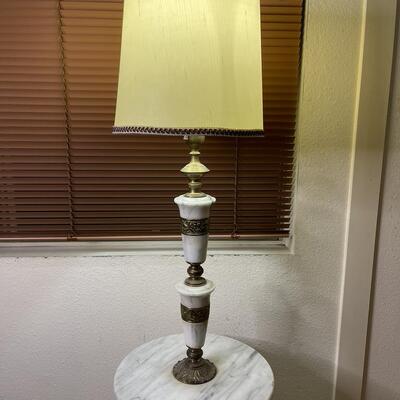 White Carrara Marble Table Lamp with Nightlight