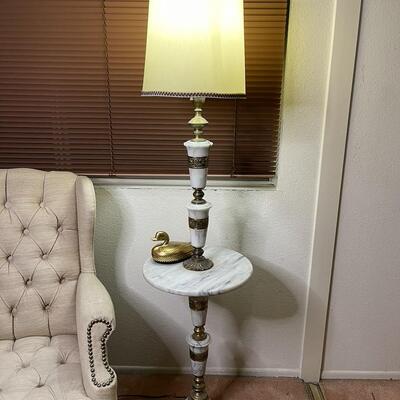 White Carrara Marble Table Lamp with Nightlight