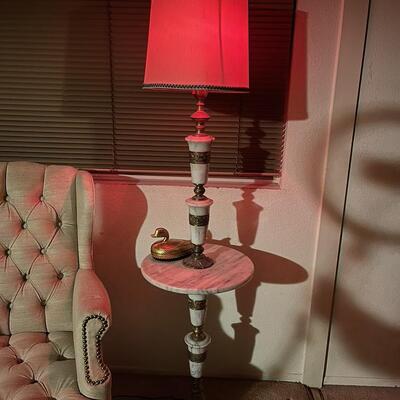 White Carrara Marble Table Lamp with Nightlight
