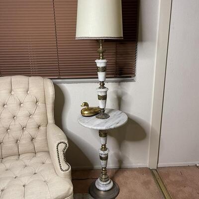 White Carrara Marble Table Lamp with Nightlight