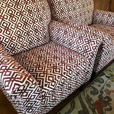 Two Red And White Easy Chairs. Local pick up only in Auburn, CA.