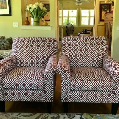 Two Red And White Easy Chairs. Local pick up only in Auburn, CA.