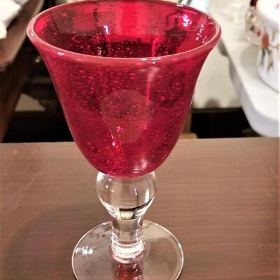 Lot #245   Set of four Hand-blown Ruby/Clear goblets