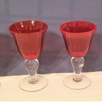Lot #245   Set of four Hand-blown Ruby/Clear goblets