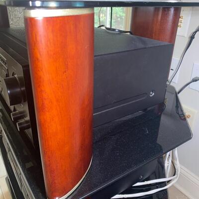 #187 TOP NOTCH Tall Wood & Glass Entertainment Stand 