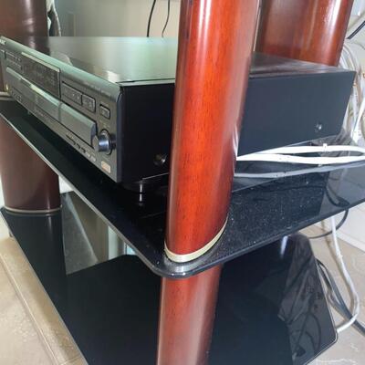 #187 TOP NOTCH Tall Wood & Glass Entertainment Stand 