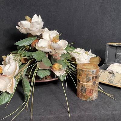 Lot 59  Faux Magnolia Arrangement and Misc