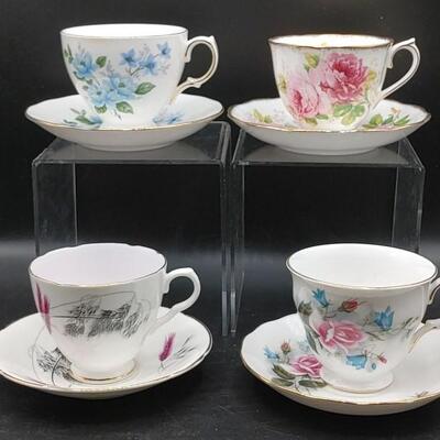 #188 (4) English Bone China Tea Cups & Saucers