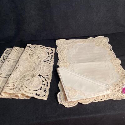 Lot 91  Ivory Lace Cotton Table Linens