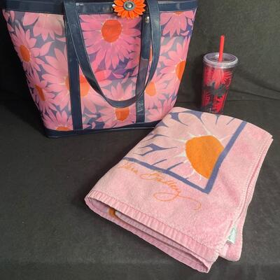 Lot 103  Vera Bradley Beach Towel, Beach Tote and Glass
