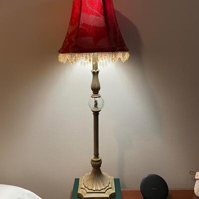 Lot 134  Candlestick Lamp with Red Shade