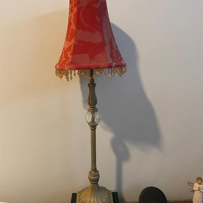 Lot 134  Candlestick Lamp with Red Shade