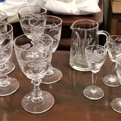 Lot #248  Lot of Vintage Acid-Etched Crystal - Wine goblets/Cordial Glasses