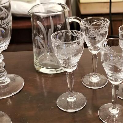 Lot #248  Lot of Vintage Acid-Etched Crystal - Wine goblets/Cordial Glasses