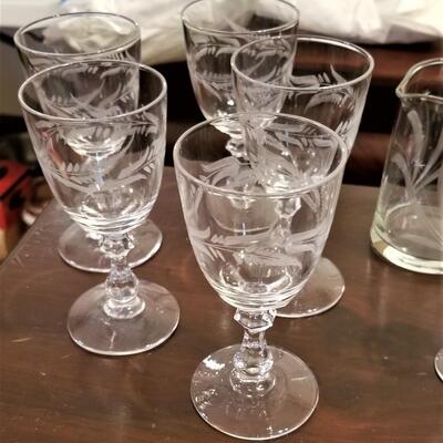 Lot #248  Lot of Vintage Acid-Etched Crystal - Wine goblets/Cordial Glasses