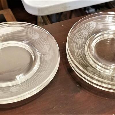 Lot #250  7 Clear Glass Salad/Dessert Plates with Acid-Etched design