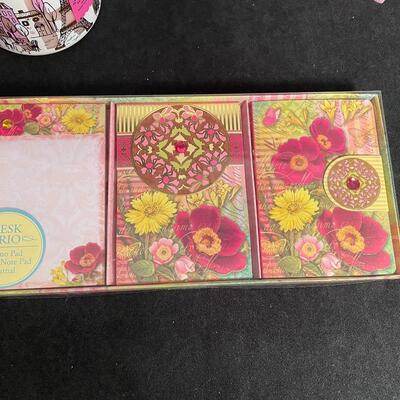 Lot 151  Pink and Purple Storage, Notecards, Candle and Frame