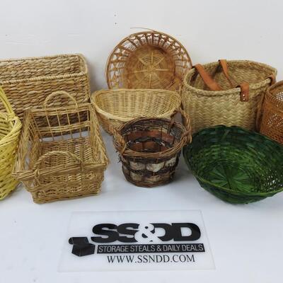 Lot of 9 Baskets: Round, Green, Boxed, etc