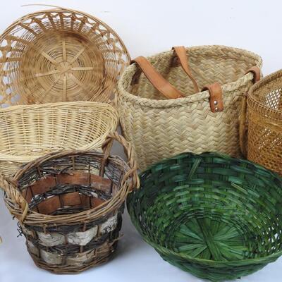 Lot of 9 Baskets: Round, Green, Boxed, etc
