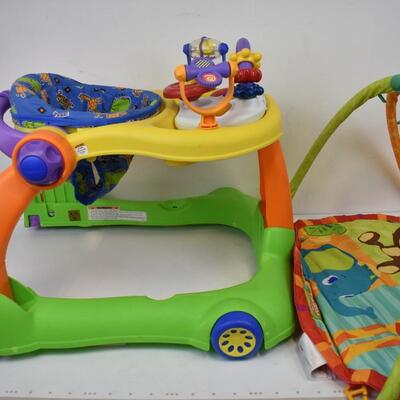 2 pc Infant Toys: Kolcraft Walker (missing 1 wheel) & Bright Starts Floor Mat