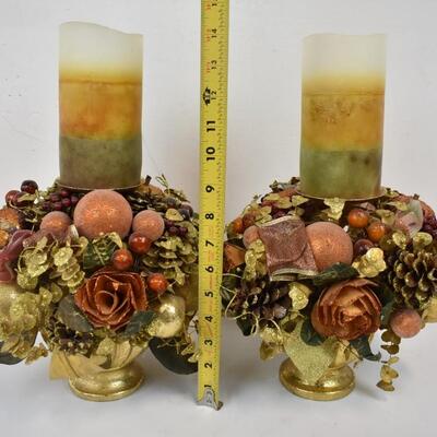 2 Faux Floral Centerpieces with 2 electric pillar candles