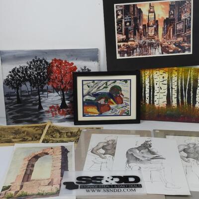 Lot of Various Sketches, Paintings, Art