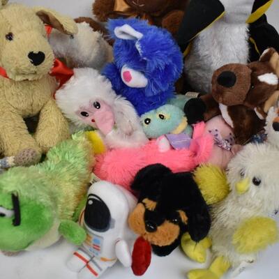 Lot of Stuffies: Penguin, Bunnies, Dogs, Fox, etc