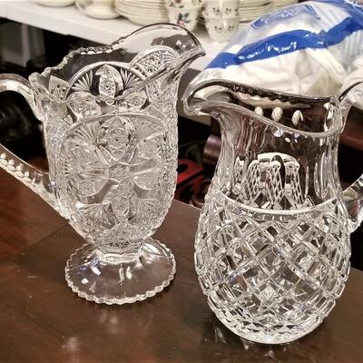 Lot #251  Two Pitchers - One crystal, one Early American Pressed Glass