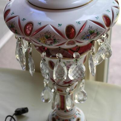 BOHEMIAN OVERLAY CZECH MOSER GLASS CUT TO CRANBERRY LAMP - LOCAL PICKUP ONLY #44