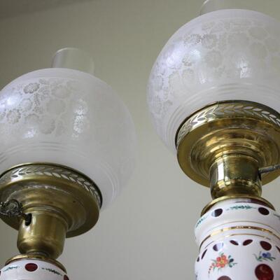 PAIR BOHEMIAN OVERLAY MOSER CZECH GLASS LAMPS #46 LOCAL PICKUP ONLY