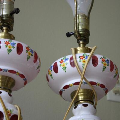 BOHEMIAN OVERLAY CZECH MOSER CUT TO CRANBERRY LAMPS #49 LOCAL PICKUP ONLY
