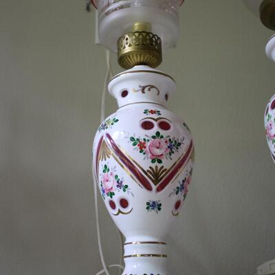 BOHEMIAN OVERLAY CZECH MOSER CUT TO CRANBERRY LAMP #50 LOCAL PICKUP ONLY