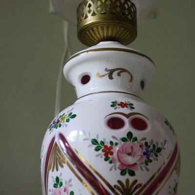 BOHEMIAN OVERLAY CZECH MOSER CUT TO CRANBERRY LAMP #50 LOCAL PICKUP ONLY