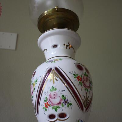 BOHEMIAN OVERLAY CZECH MOSER CUT TO CRANBERRY LAMPS #51 LOCAL PICKUP ONLY