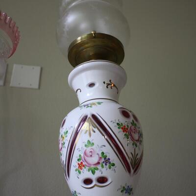 BOHEMIAN OVERLAY CZECH MOSER CUT TO CRANBERRY LAMPS #51 LOCAL PICKUP ONLY
