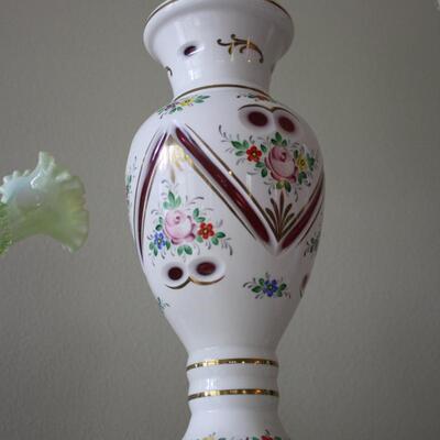BOHEMIAN OVERLAY CZECH MOSER CUT TO CRANBERRY LAMP BASE - #52 LOCAL PICKUP ONLY