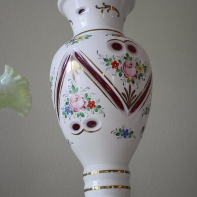 BOHEMIAN OVERLAY CZECH MOSER CUT TO CRANBERRY LAMP BASE - #52 LOCAL PICKUP ONLY