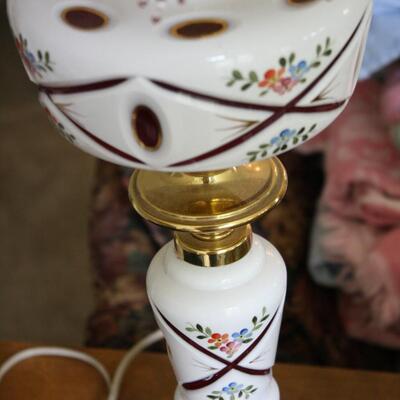 BOHEMIAN OVERLAY CZECH MOSER CUT TO CRANBERRY LAMP #55 LOCAL PICKUP ONLY