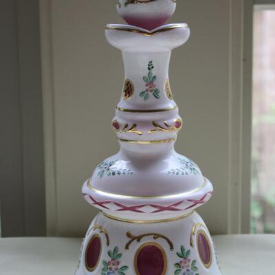 BOHEMIAN OVERLAY CZECH MOSER CUT TO CRANBERRY DECANTER #2 LOCAL PICKUP ONLY