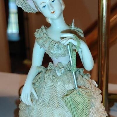 #197 Pair Of Dresden Lace Figurine Lamps