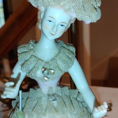 #197 Pair Of Dresden Lace Figurine Lamps