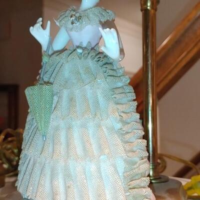#197 Pair Of Dresden Lace Figurine Lamps