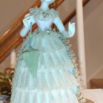 #197 Pair Of Dresden Lace Figurine Lamps