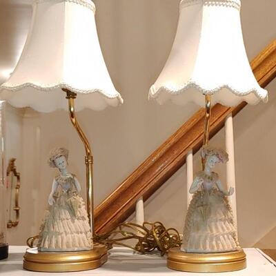 #197 Pair Of Dresden Lace Figurine Lamps