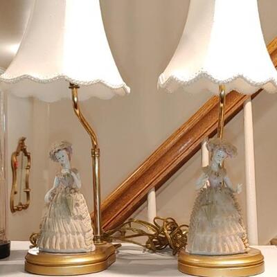 #197 Pair Of Dresden Lace Figurine Lamps