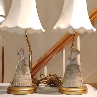 #197 Pair Of Dresden Lace Figurine Lamps