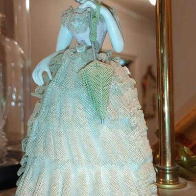 #197 Pair Of Dresden Lace Figurine Lamps