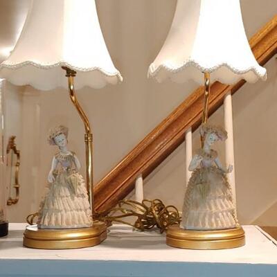 #197 Pair Of Dresden Lace Figurine Lamps